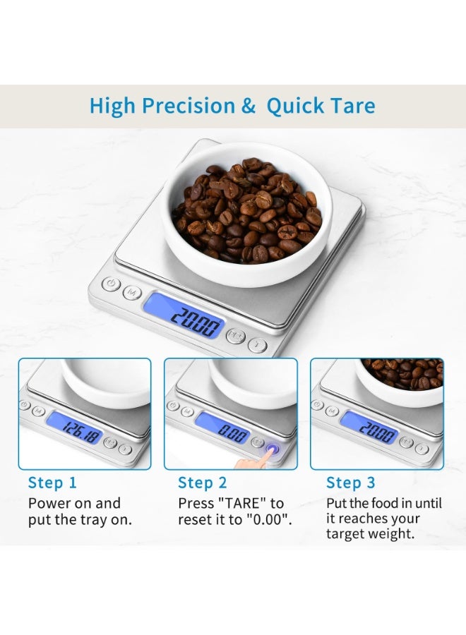 مقياس المطبخ الرقمي ، مقياس المصغر / الجيب ، 500g 0.01g مقياس المجوهرات الغذائية الصغيرة عالية الدقة مع منصة ، شاشة LCD ، ميزات القطرة و PCS - Image 5