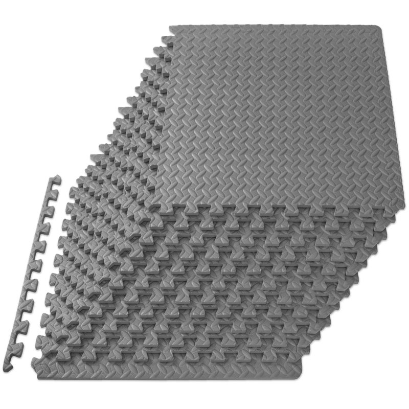 ProsourceFit Puzzle Exercise Mat Â½ in, EVA Interlocking Foam Floor Tiles for Home Gym, Mat for Home Workout Equipment, Floor Padding for Kids, Grey, 24 in x 24 in x Â½ in, 48 Sq Ft - 12 Tiles - Image 1