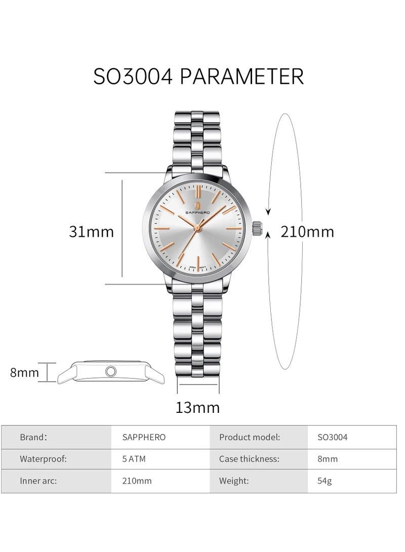 Sapphero  SAPPHERO Wrist Watch for Women Luxury Ladies Watches Women's Bracelet Watch Small Stainless Steel Analog Quartz 5ATM Waterproof Watches Gifts for Women for Women | Best Price UAE