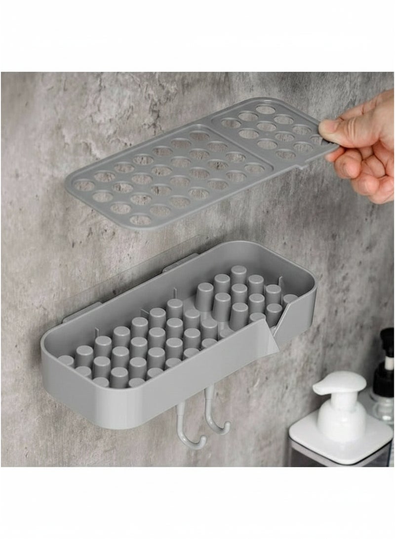 هابي هوم منظم حمام بدون حفر مع لاصق قوي و2 خطافات – رف دش متعدد الاستخدامات لتخزين الشامبو، الصابون، شفرة الحلاقة وفرشاة الأسنان، يتحمل وزن حتى 5 أرطال، يثبت على الحائط بسهولة، سهل التركيب، يحافظ على ترتيب الحمام ويوفر مساحة إضافية لجميع مستلزمات الاستحمام 10x22 سم - Image 5