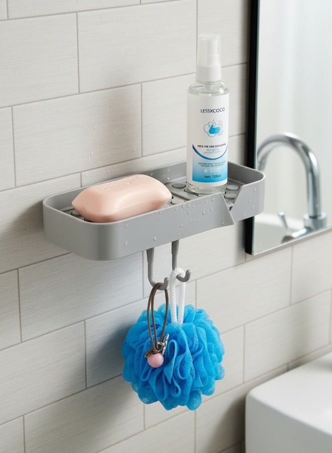 هابي هوم منظم حمام بدون حفر مع لاصق قوي و2 خطافات – رف دش متعدد الاستخدامات لتخزين الشامبو، الصابون، شفرة الحلاقة وفرشاة الأسنان، يتحمل وزن حتى 5 أرطال، يثبت على الحائط بسهولة، سهل التركيب، يحافظ على ترتيب الحمام ويوفر مساحة إضافية لجميع مستلزمات الاستحمام 10x22 سم - Image 1