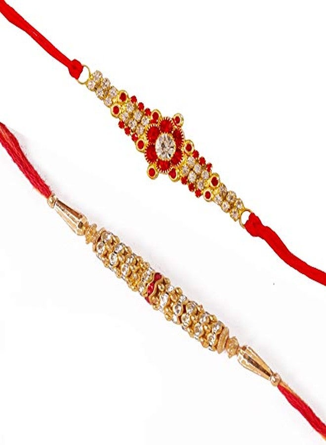 SUNINOW Designer Golden Stone Studded Rakhi for Brother and BHABHI Combo