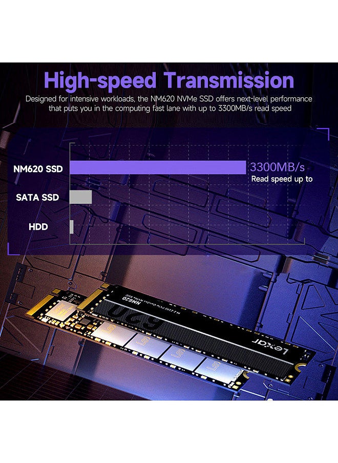 Lexar - NM620 2TB M.2 NVMe SSD Solid State Drive PCIe3.0 4-channel NVMe1.4 Standard up to 3300MB/s Read Speed Large Capacity - Image 1