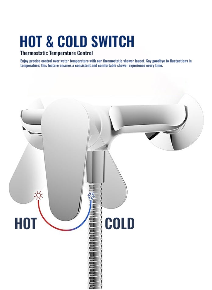 MODI Wall Mounted Shower Mixer Faucet with Hot & Cold Water Control | Chrome Finish | Corrosion Resistant | Anti-Scald Protection | Easy Installation | Drip-Free Design - Image 3