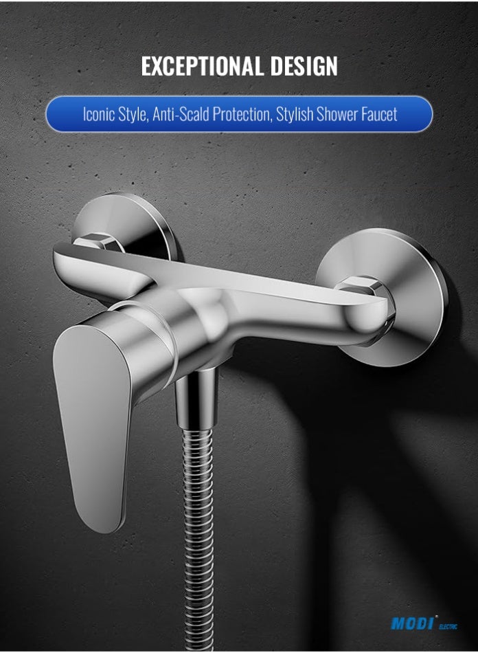MODI Wall Mounted Shower Mixer Faucet with Hot & Cold Water Control | Chrome Finish | Corrosion Resistant | Anti-Scald Protection | Easy Installation | Drip-Free Design - Image 4