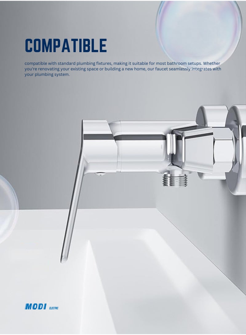 MODI Wall Mounted Shower Mixer Faucet with Hot & Cold Water Control | Chrome Finish | Corrosion Resistant | Anti-Scald Protection | Easy Installation | Drip-Free Design - Image 5