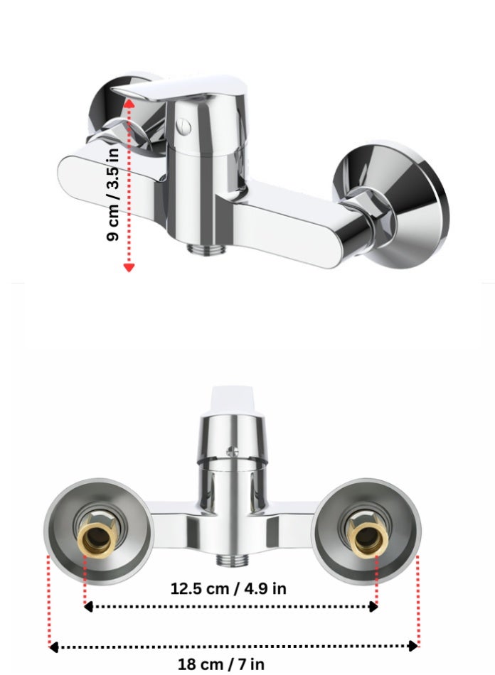 مودي خلاط دش جداري بمفتاح الماء الساخن والبارد | تشطيب كروم لامع | مقاوم للتآكل والصدأ | حماية من الحروق | تصميم عصري | سهل التركيب | خالٍ من التسريب - Image 2