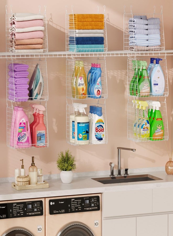 Sonyabecca 3-Pack Extra-Tall 13.6'' Hanging Laundry Basket Organizer, Foldable Wire Shelf with 360° Rotating Hooks & Reinforced Height - Durable Space-Saving Laundry Room & Closet Organizer, White Patent - Image 5