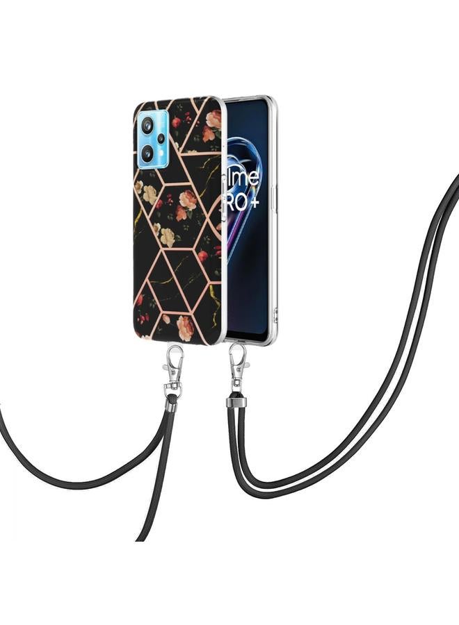 S-TOP Case For OPPO Realme 9 Pro+ 5G Splicing Marble Flower Pattern TPU Phone Case with Lanyard - Image 1
