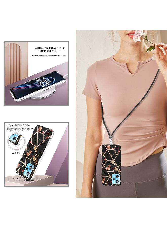 S-TOP Case For OPPO Realme 9 Pro+ 5G Splicing Marble Flower Pattern TPU Phone Case with Lanyard - Image 4