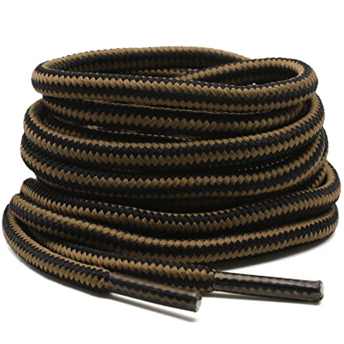 DELELE 2 Pair Round Boot Laces Outdoor Hiking Walking Shoelaces Light Brown Black Striped Shoe Lace Work Shoe Strings 28 inch - Image 1