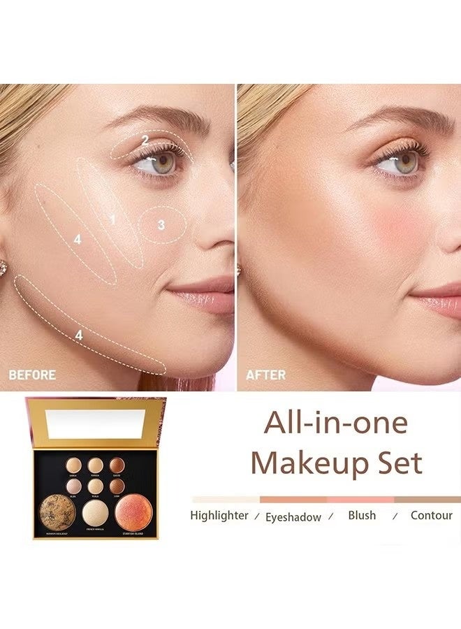 KAPEINE All in One Baked Makeup Palette, Eyeshadow, Blush Highlighter & Bronzer Face Kit Neutral Tones Baked Powder Palette with Matte Shimmer Finish Hign Pigment Full Face Makeup Gift Set for Women - Image 5