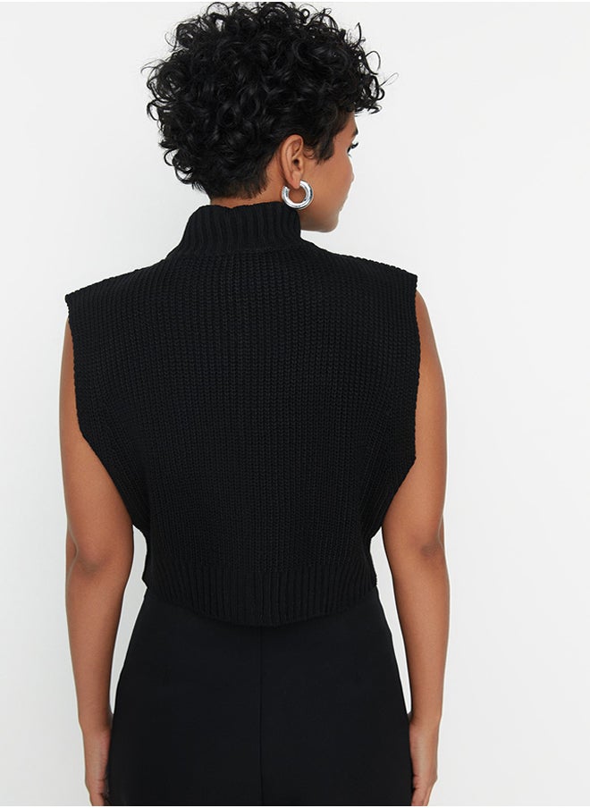 trendyol - Black Crop Zipper Basic Knitwear Sweater TWOAW23HI0015 - Image 1