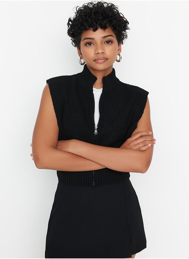 trendyol - Black Crop Zipper Basic Knitwear Sweater TWOAW23HI0015 - Image 1