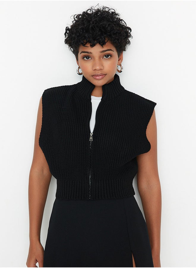 trendyol - Black Crop Zipper Basic Knitwear Sweater TWOAW23HI0015 - Image 1