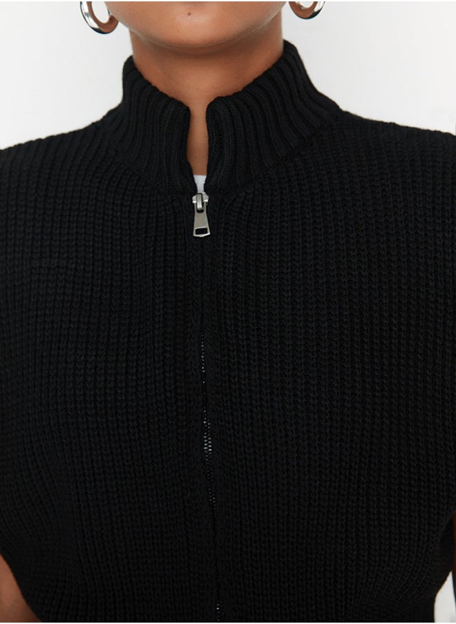 trendyol - Black Crop Zipper Basic Knitwear Sweater TWOAW23HI0015 - Image 1