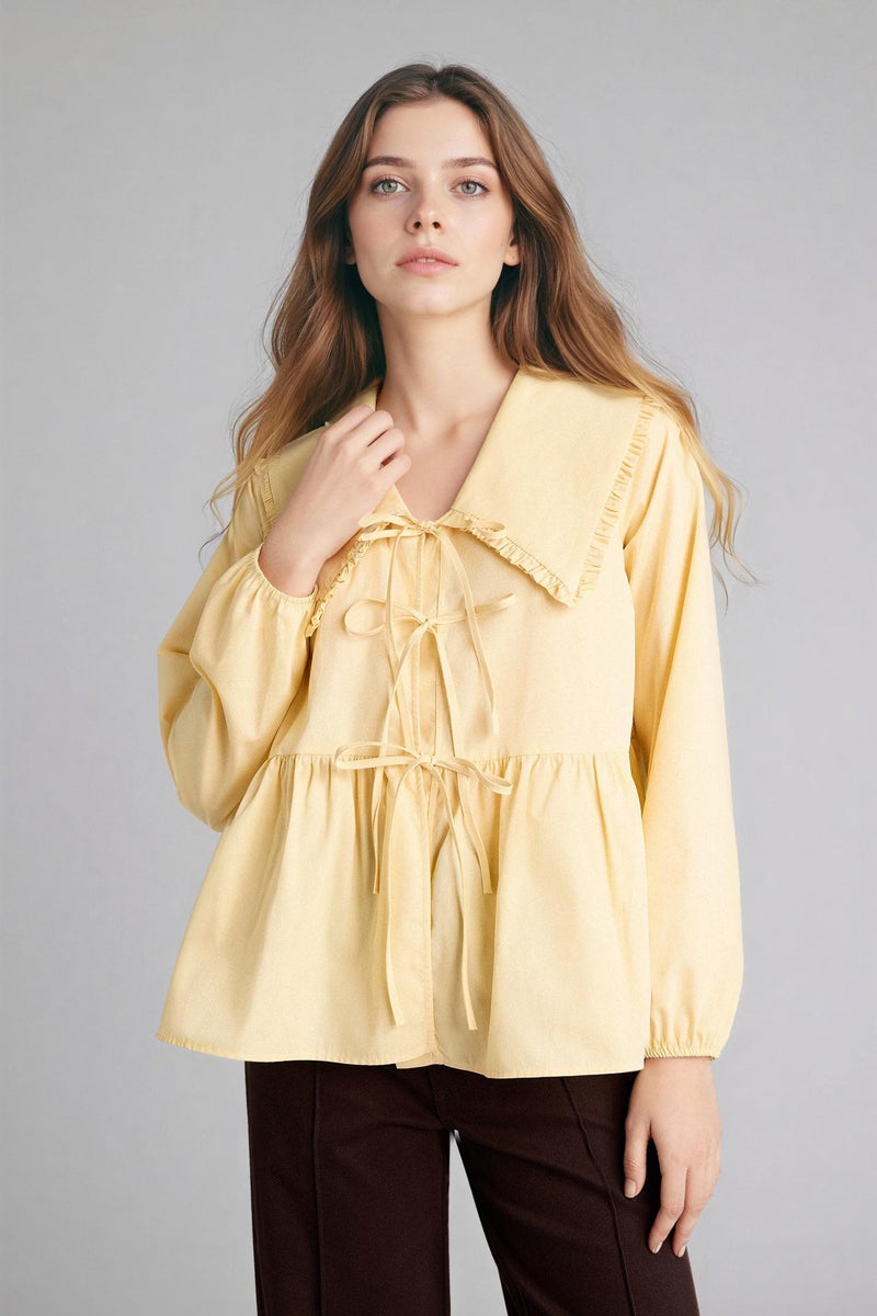 DeFacto Yellow Woman Regular Fit Poplin Long Sleeve Tunic Casual - Image 4