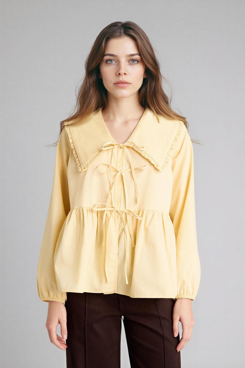 DeFacto Yellow Woman Regular Fit Poplin Long Sleeve Tunic Casual - Image 5