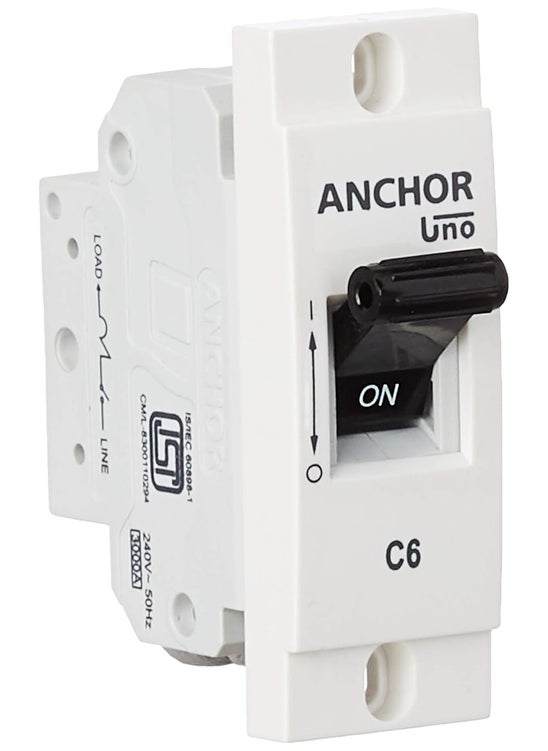 Anchor by Panasonic UNO Mini Modular 6 Amp Single Pole C Curve MCB Single Pole 6A MCB Mini Modular SP MCB 982362