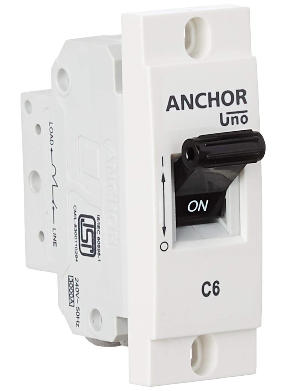 Anchor Anchor by Panasonic UNO Mini Modular 6 Amp Single Pole C Curve MCB Single Pole 6A MCB Mini Modular SP MCB 982362  - Image 1