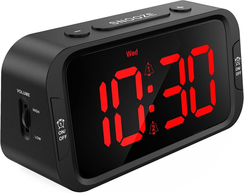 Odokee Digital Dual Alarm Clock for Bedroom, Easy to Set, 0-100% Dimmer, USB Charger, 5 Sounds Adjustable Volume, Weekday/Weekend Mode, Snooze, 12/24Hr, Battery Backup, Compact Clock for Bedside(Red) - Image 1
