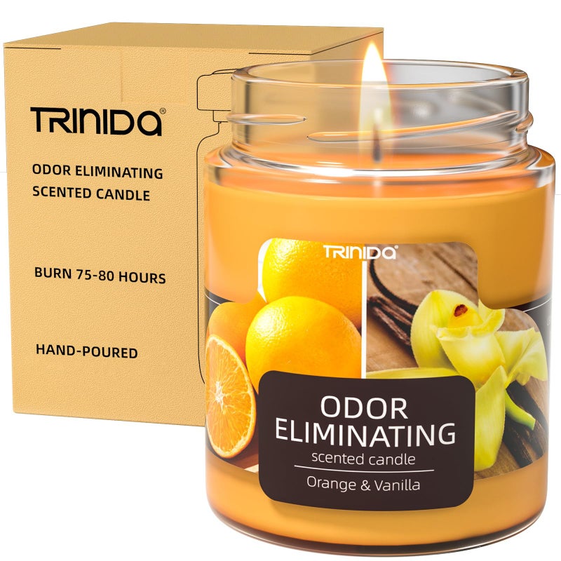 TRINIDa Orange & Vanilla Odor Eliminating Candles for Home Scented, Eliminates 99% of Pet, Smoke, Food and Other Smells Quickly, Highly Fragranced Candle, Premium Soy Candles Set for Women - Image 1