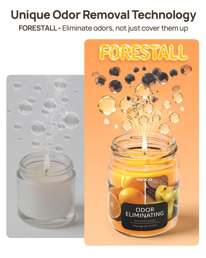 TRINIDa Orange & Vanilla Odor Eliminating Candles for Home Scented, Eliminates 99% of Pet, Smoke, Food and Other Smells Quickly, Highly Fragranced Candle, Premium Soy Candles Set for Women - Image 2