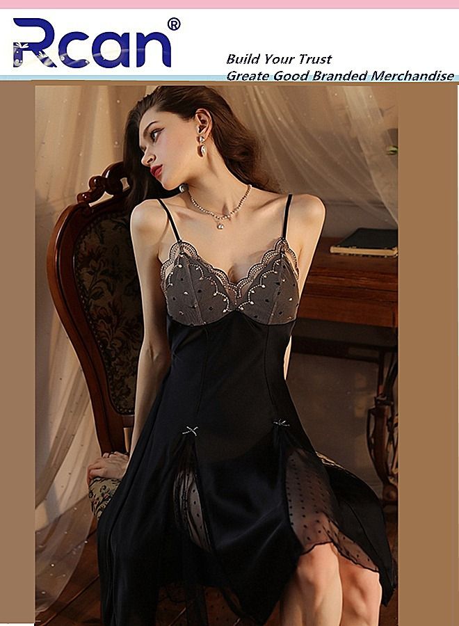 Rcan Lingerie For Woman V Neck French Silk Gauze Nightdress Babydoll Backless Slip Skirt Dress Sleepwear - Image 3