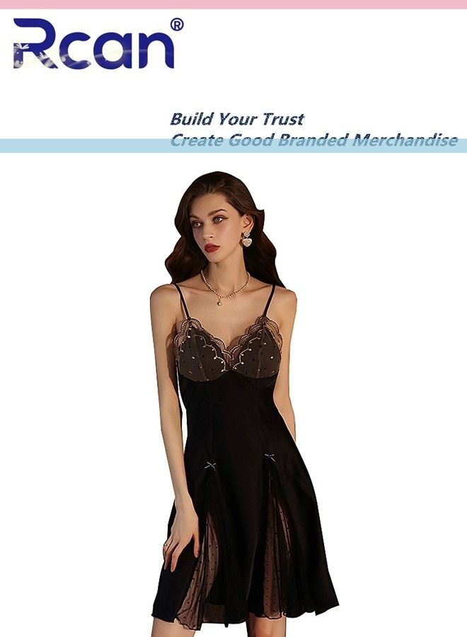 Rcan Lingerie For Woman V Neck French Silk Gauze Nightdress Babydoll Backless Slip Skirt Dress Sleepwear - Image 1
