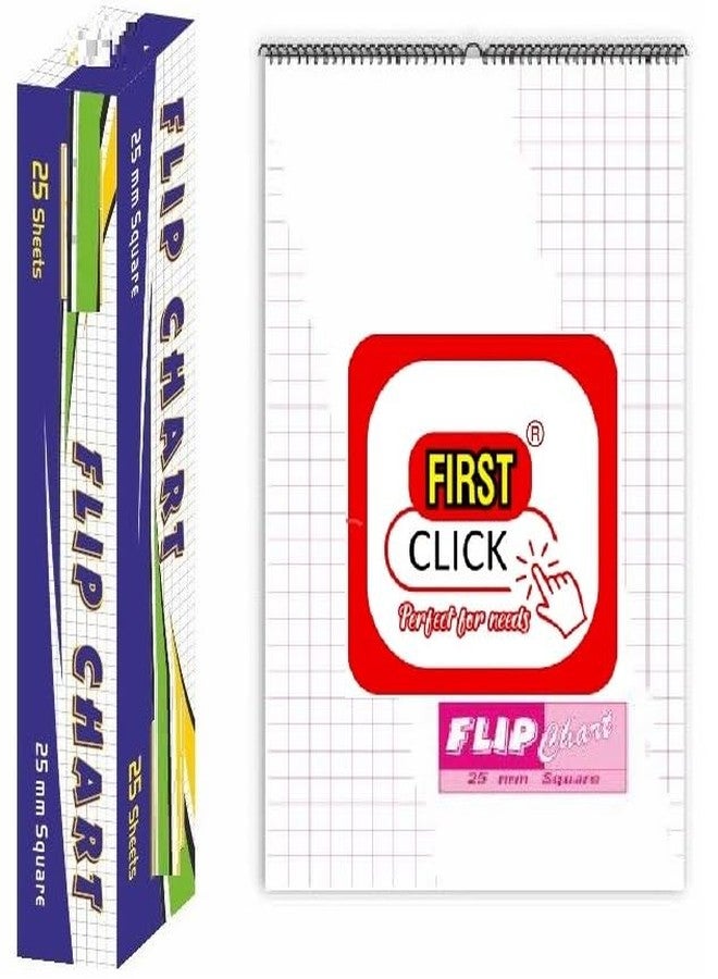 FIRST CLICK Flip Chart Flipcharts Sheets 25 graph paper Sheet Wiro winding Flipchart Size : 50 x 74.5 cm - Image 1
