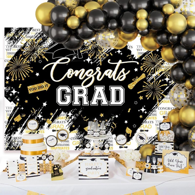 Mocsicka Graduation Backdrop Congrats Grad Black and Golden Graduate Party Decorations Background Class of 2025 Photography Backdrops (8x6ft) - Image 3