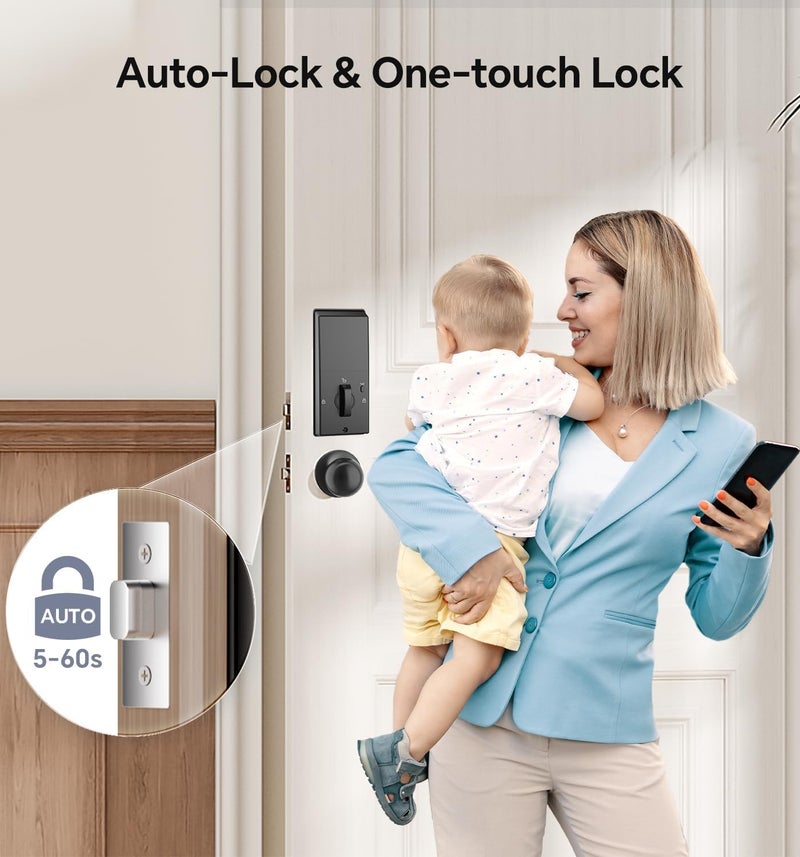 Ulecoce Keyless Entry Keypad Deadbolt with Handle Set, Smart Lock, Auto-Lock + One-Touch Lock, 100 Codes + 15-Min Easy Install, Ideal for Airbnb/Homes/Offices, Fits U.S. Standard Front Doors, Black - Image 3