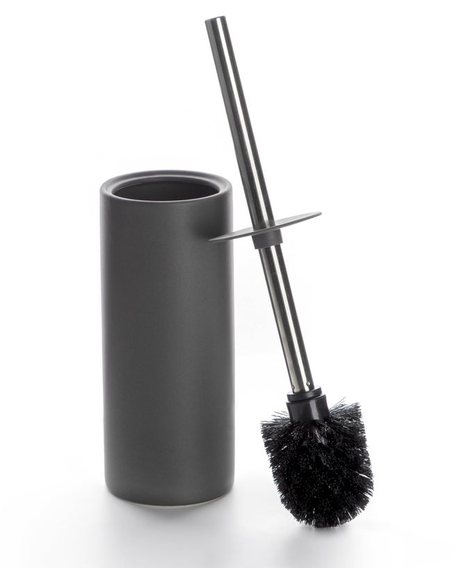 MATT GRAY CERAMIC TOILET BRUSH AND HOLDER SET FREESTANDING TOILET BOWL CLEANERS BRUSH SCRUBBER BRUSH FOR TOILET BATHROOM ACCESSORIES WITH STAINLESS HANDLE DEEP CLEANING