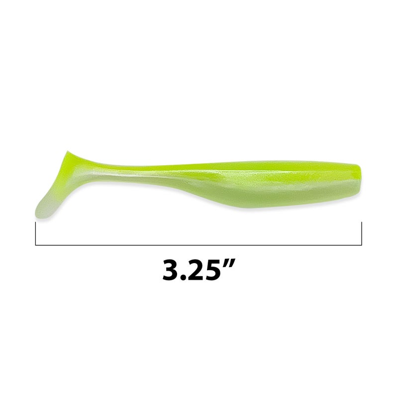 Fish On Tackle 3 1/4" Soft Plastic Paddle Tail Swimbait Pack of 12 - Pearl White with Electric Green Tail - Image 2