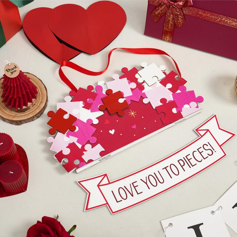 AOMOONOA Valentines Day Decorations, Valentines Wreath for Front Door, Love You to Pieces Door Sign, 3D Foldable Wooden Heart Decor, Romantic Wall Hanging Decoration for Wedding Anniversary - Image 3