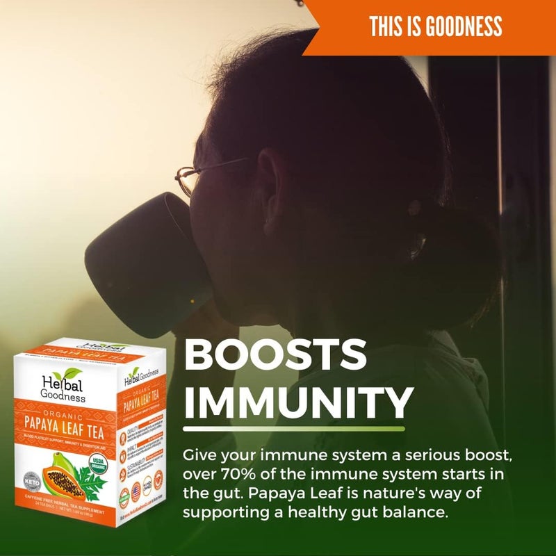 Herbal Goodness شاي أوراق البابايا العضوي من هيربال غودنس - 24 كيس لدعم صفائح الدم وصحة الجهاز الهضمي - Image 4