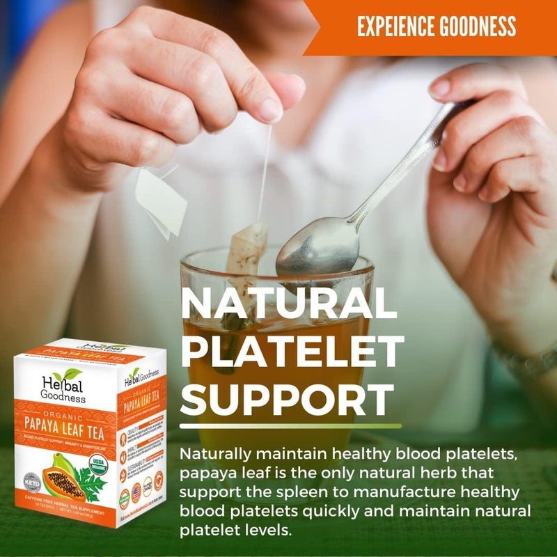 Herbal Goodness شاي أوراق البابايا العضوي من هيربال غودنس - 24 كيس لدعم صفائح الدم وصحة الجهاز الهضمي - Image 2