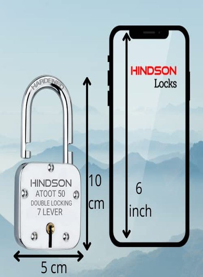 HINDSON Small Lock Atoot 50mm with 3 Key, Atoot 50 Steel Double Locking, 7 Lever Padlock for Door, Gate, Shutter (Finish Silver) (Atoot 50mm Pack 2) - Image 4