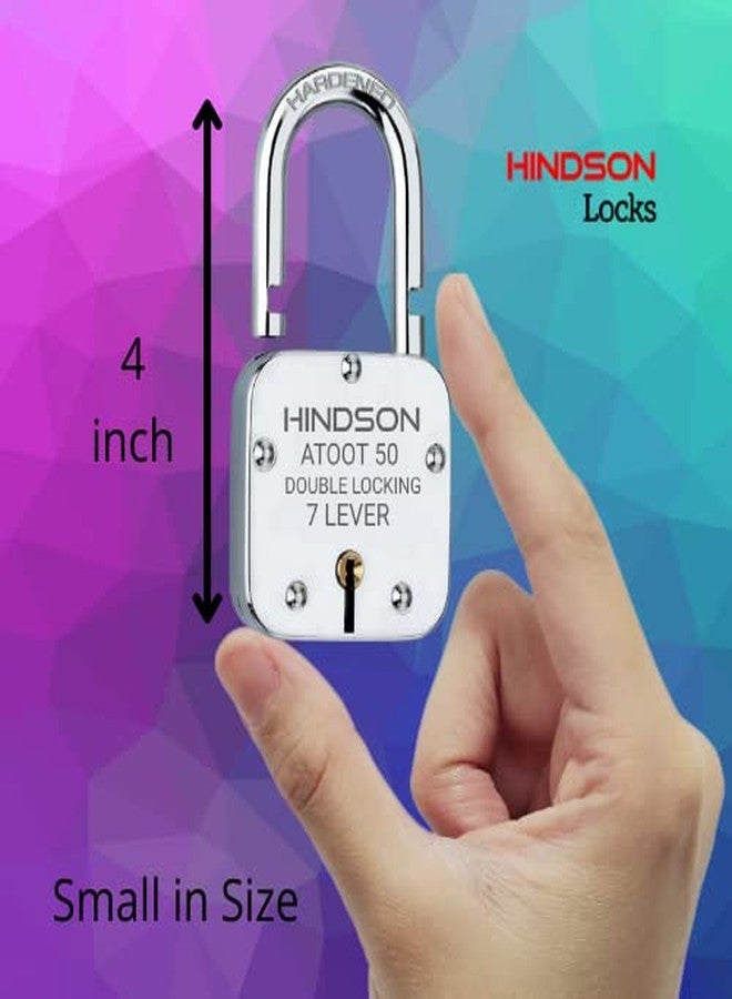HINDSON Small Lock Atoot 50mm with 3 Key, Atoot 50 Steel Double Locking, 7 Lever Padlock for Door, Gate, Shutter (Finish Silver) (Atoot 50mm Pack 2) - Image 3