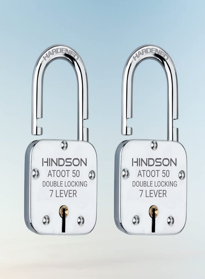 HINDSON Small Lock Atoot 50mm with 3 Key, Atoot 50 Steel Double Locking, 7 Lever Padlock for Door, Gate, Shutter (Finish Silver) (Atoot 50mm Pack 2) - Image 5