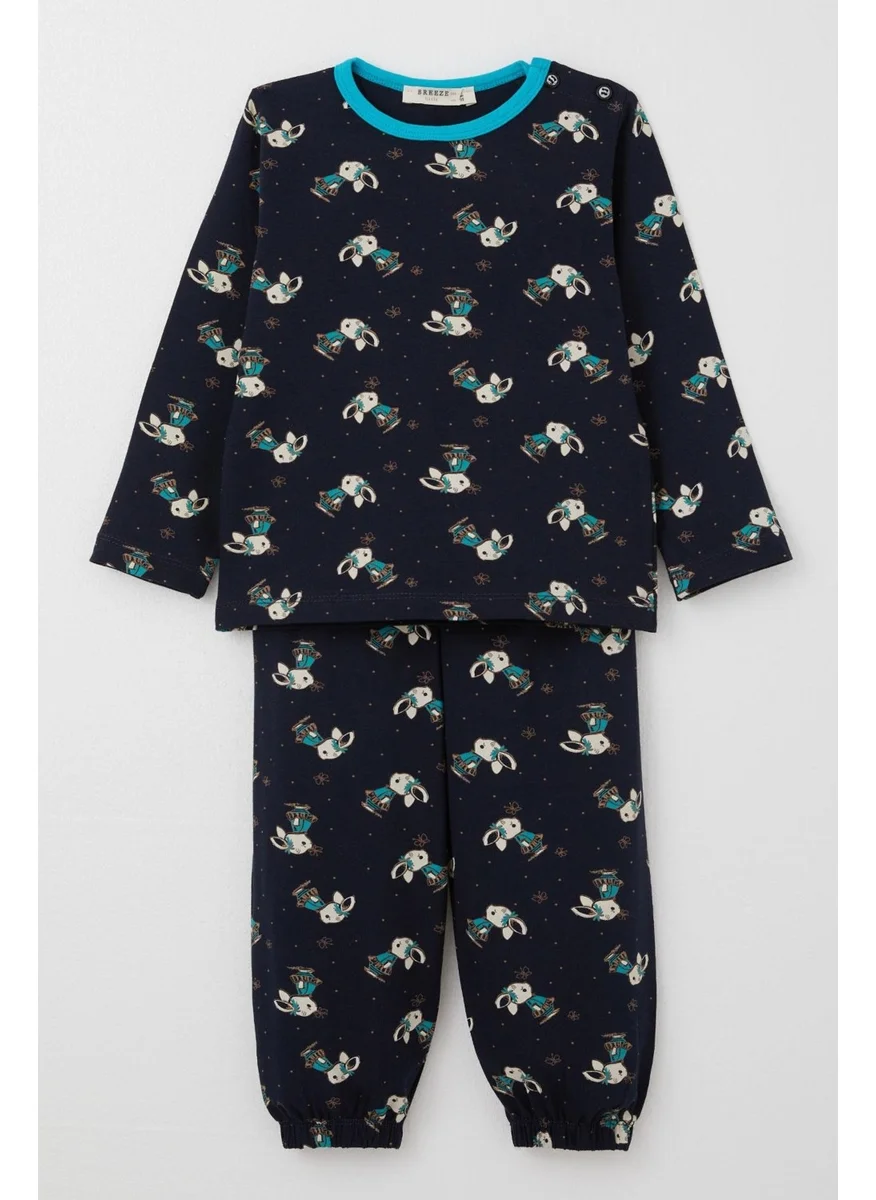 Breeze Girls Pajama Set Cute Bunny & Butterfly Patterned 1-3 Years Old, Dark Navy Blue