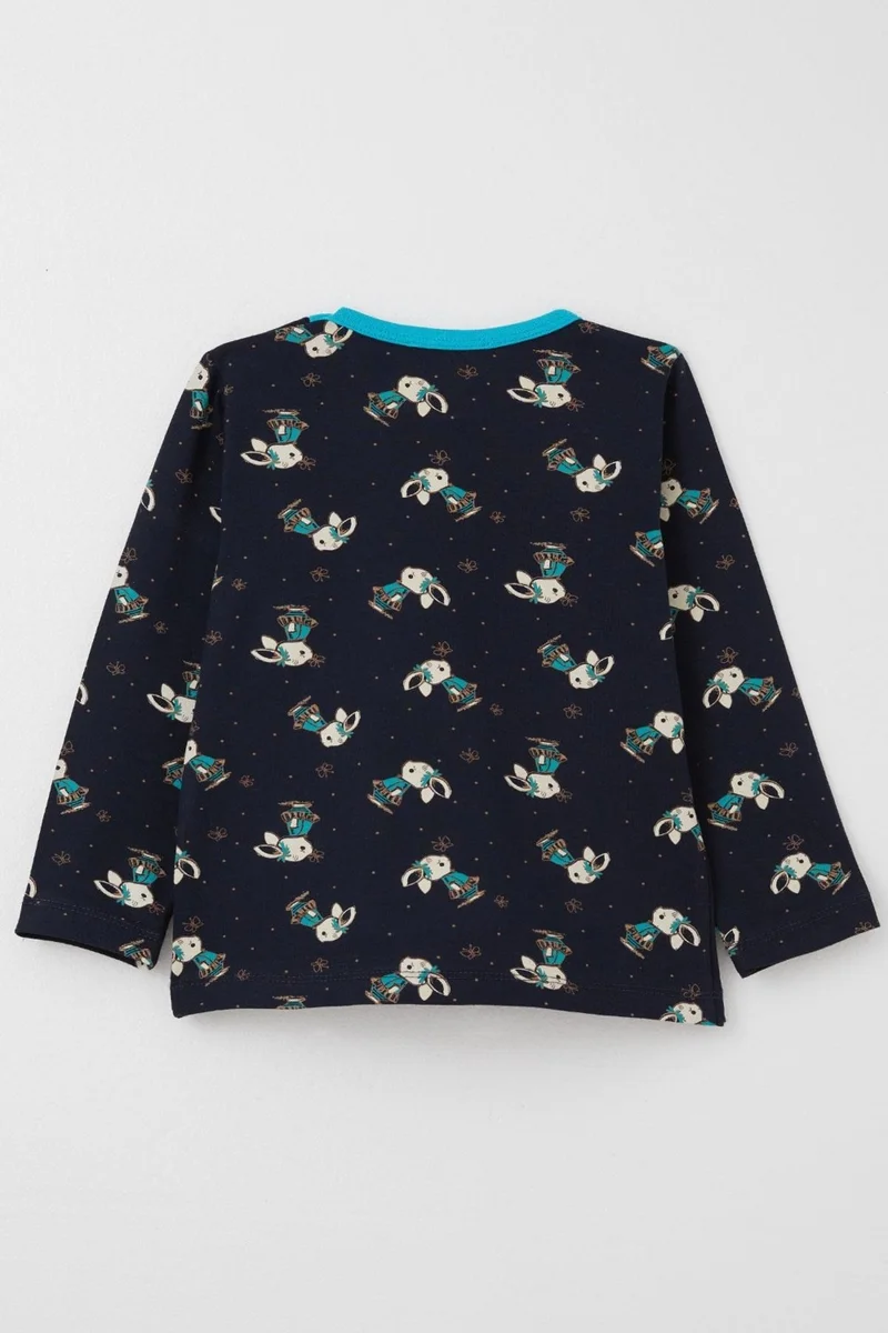 Breeze Girls Pajama Set Cute Bunny & Butterfly Patterned 1-3 Years Old, Dark Navy Blue