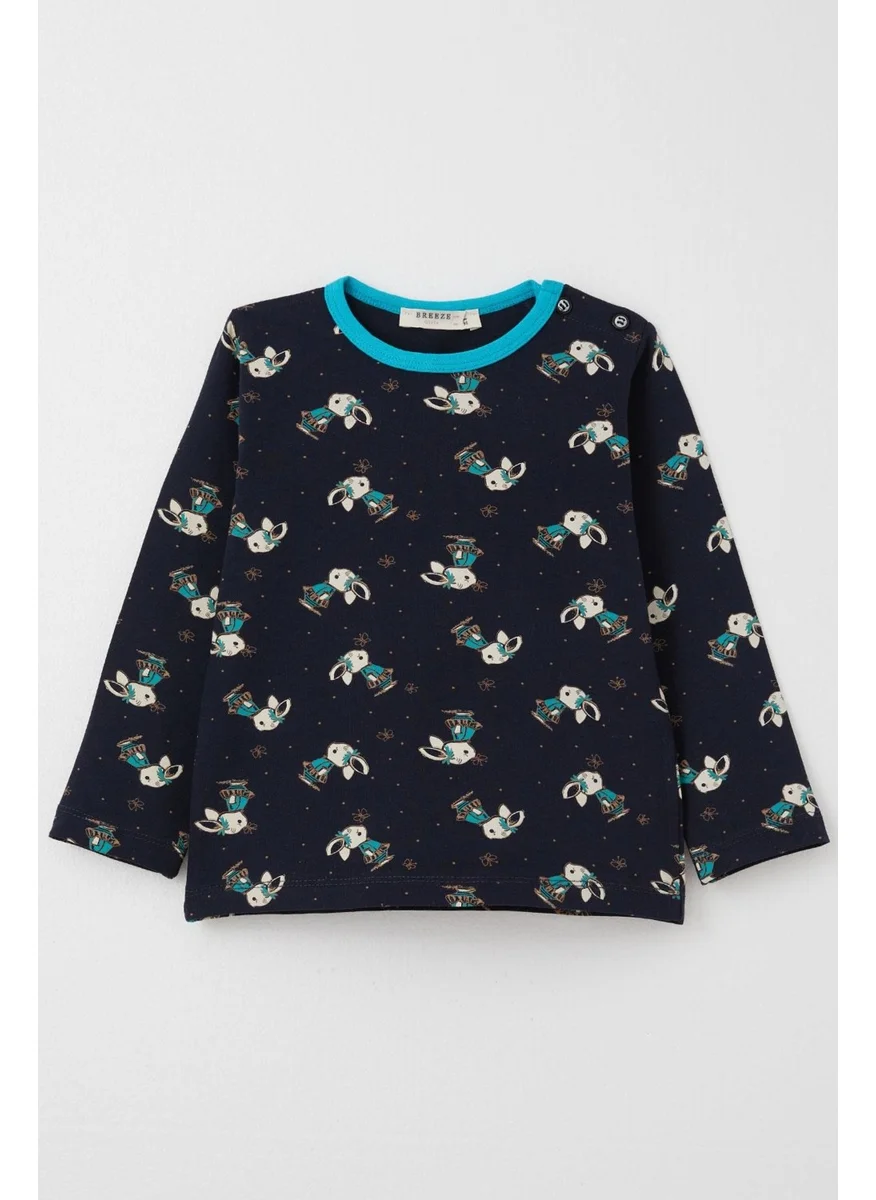 Breeze Girls Pajama Set Cute Bunny & Butterfly Patterned 1-3 Years Old, Dark Navy Blue