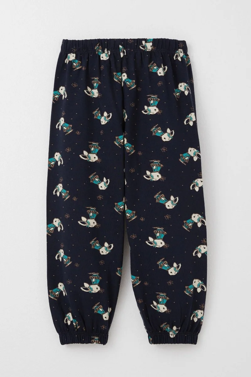 Breeze Girls Pajama Set Cute Bunny & Butterfly Patterned 1-3 Years Old, Dark Navy Blue