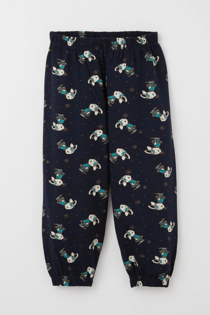 Breeze Girls Pajama Set Cute Bunny & Butterfly Patterned 1-3 Years Old, Dark Navy Blue