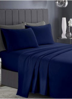 RISHAHOME RISHAHOME 3 Piece Bedsheet Set Twin Size|Navy Blue Colour |1 Flat Bedsheet - 160x240 cm, 2 Pillowcases - 50x75 cm|Non allergic Microfiber for year-around use.  - Image 1