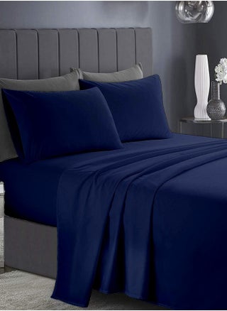 RISHAHOME 3 Piece Bedsheet Set Twin Size|Navy Blue Colour |1 Flat Bedsheet - 160x240 cm, 2 Pillowcases - 50x75 cm|Non allergic Microfiber for year-around use. - pzsku/ZD25B7A1EDCF0D513D2F3Z/45/_/1716809052/b806c110-006e-41ad-9d14-f8c223bdaf5c
