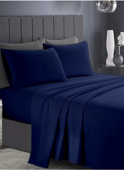 RISHAHOME 3 Piece Bedsheet Set Twin Size|Navy Blue Colour |1 Flat Bedsheet - 160x240 cm, 2 Pillowcases - 50x75 cm|Non allergic Microfiber for year-around use.