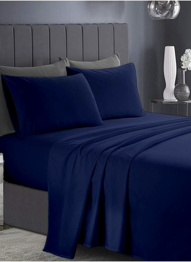 RISHAHOME - RISHAHOME 3 Piece Bedsheet Set Twin Size|Navy Blue Colour |1 Flat Bedsheet - 160x240 cm, 2 Pillowcases - 50x75 cm|Non allergic Microfiber for year-around use. - Image 1