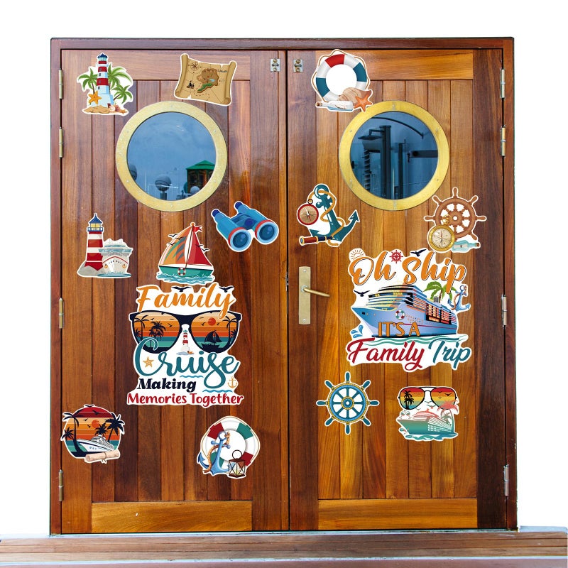 Wxiben Family Cruise Door Magnets - 14PCS Retro Family Trip Cruise Door Decorations Magnetic Palm Tree Sunset Anchor Cruise Ship Door Decorations Magnets Stickers for Carnival Party Stateroom Cabin - Image 5